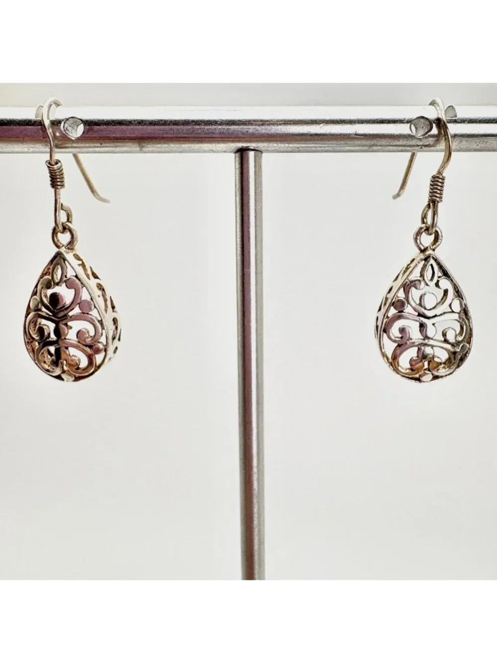Scroll Design Sterling Silver 925 Teardrop Dangle Earrings Size 1.25